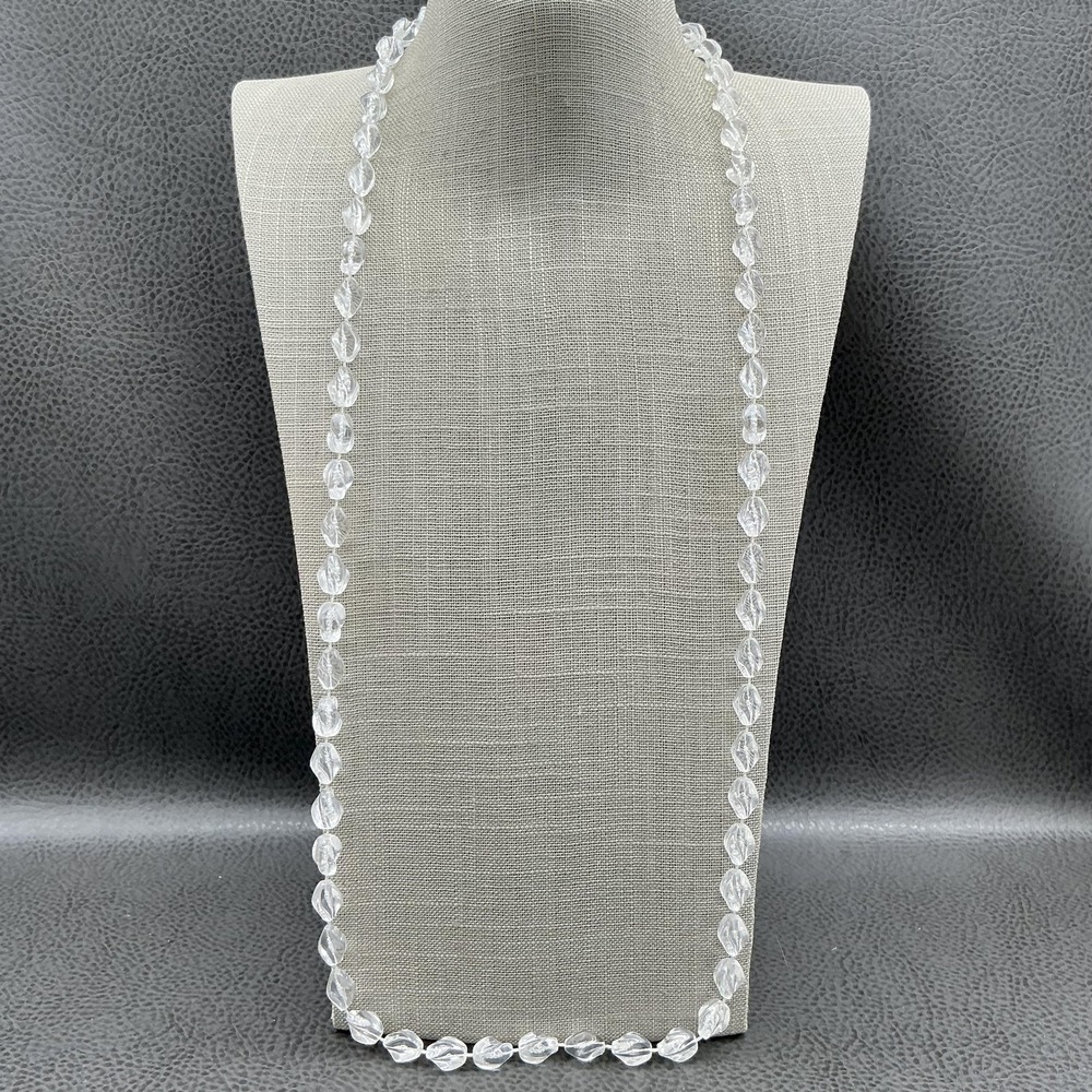 Vintage Sarah Coventry Clear Twisted Bead Long Strand Necklace Womens Signed 30"